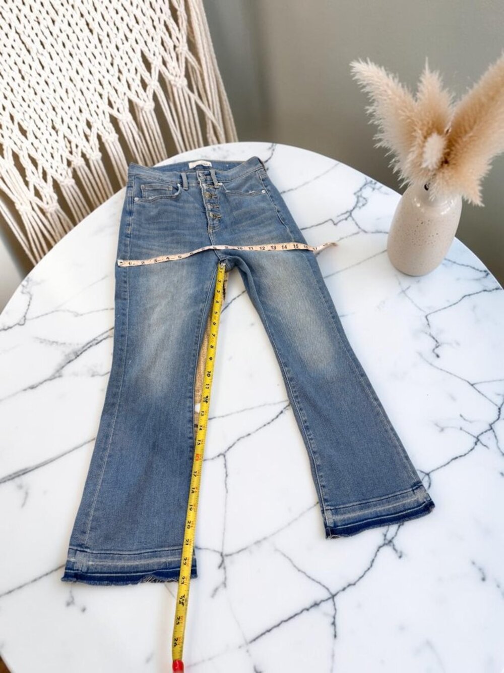 Loft High Rise Kick Crop Jeans Size 0/25P Vivid Light Let Down Hem Button Front - Picture 4 of 13